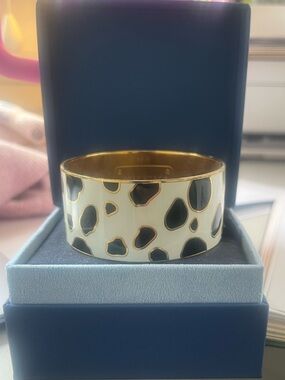 kate spade New York “spot on” White and Black Animal Print Enamel Bangle